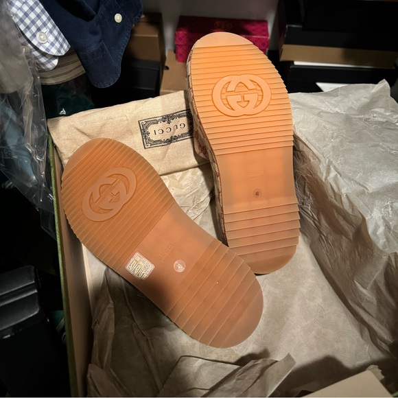 Gucci Women's Angelina Platform Slide Sandals - Burgundy and Khaki Size 40 - Picture 3 of 5